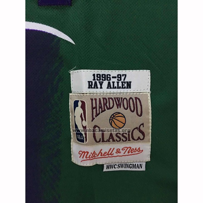 Camiseta Milwaukee Bucks Ray Allen NO 34 Mitchell & Ness 1996-97 Verde